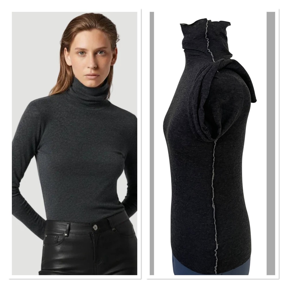 Majestic Filatures Cotton Cashmere Turtleneck Grey Lined Top Baselayer 1 XS